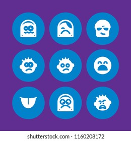 9 emotion icons in vector set. scared, angry, smug and confused illustration for web and graphic design