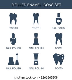 9 enamel icons. Trendy enamel icons white background. Included filled icons such as tooth, nail polish. enamel icon for web and mobile.