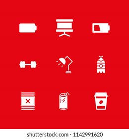 9 energy icon set with panel, waste and coffee cup vector illustration for graphic design and web