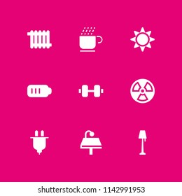 9 energy icon set with plug, sun and battery vector illustration for graphic design and web