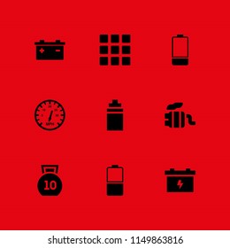 9 energy icons in vector set. isotonic, meter, tailpipe and battery illustration for web and graphic design