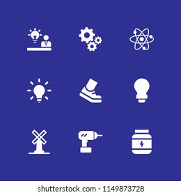 9 energy icons in vector set. protein, lightbulb, gear and big windmill illustration for web and graphic design