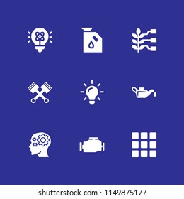 9 energy icons in vector set. idea, mind, grid and engine illustration for web and graphic design