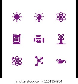 9 energy icons in vector set. oil, atom, jerrycan and big windmill illustration for web and graphic design