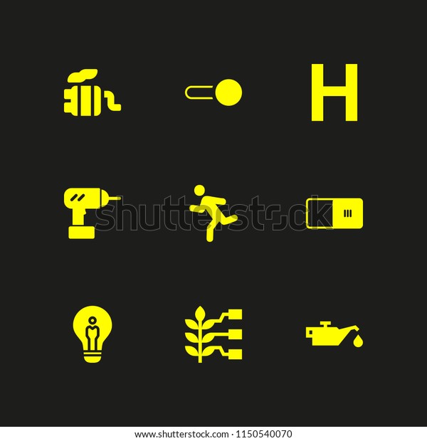 9 energy icons in\
vector set. drill, oil, switch and smart illustration for web and\
graphic design