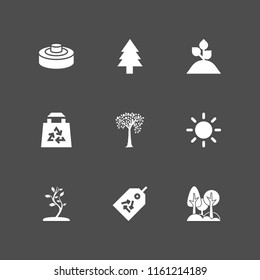 9 environment icons in vector set. green park city space, tree, park and mine illustration for web and graphic design