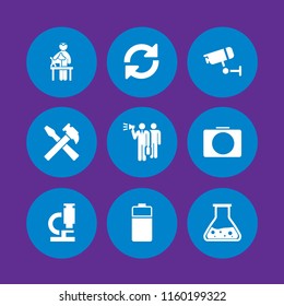 9 equipment icons in vector set. veterinary, load, worker and hammer illustration for web and graphic design