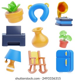 9 Essential Furniture Illustration Pack - Comprehensive Home Decor Icons Featuring Sofa, Chair, Table, Bed, Wardrobe, Bookshelf, Desk, Cabinet, Couch, and More for Living Room, Bedroom, Kitchen.