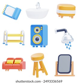 9 Essential Furniture Illustration Pack - Comprehensive Home Decor Icons Featuring Sofa, Chair, Table, Bed, Wardrobe, Bookshelf, Desk, Cabinet, Couch, and More for Living Room, Bedroom, Kitchen.