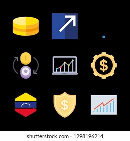 9 exchange icons with dollar symbol and coins in this set