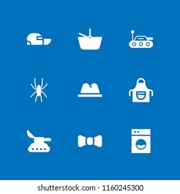 9 fabric icons in vector set. bow tie, apron, cap and basket illustration for web and graphic design