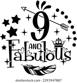 9 and fabulous black vector graphic design and cut file 