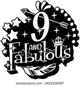 9 and fabulous black vector graphic design and cut file