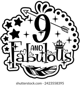 9 and fabulous black vector graphic design and cut file