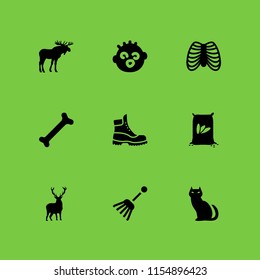 9 fall icons in vector set. moose, boot, deer and sack illustration for web and graphic design