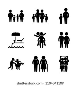 9 Family icons vector set. relaxation, background, leisure and give illustration for web.