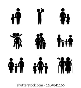 9 Family icons vector set. toddler, sky, embracing and older illustration for web.