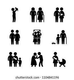 9 Family icons vector set. valentine, husband, isolated and people illustration for web.