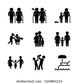 9 Family icons vector set. transparent, walk, male and hands illustration for web.
