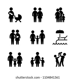 9 Family icons vector set. body, happy, sister and female illustration for web.