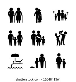 9 Family icons vector set. swimming, recreation, papa and human illustration for web.