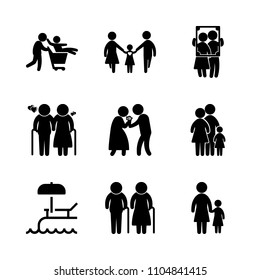 9 Family icons vector set. symbol, portrait, dusk and young illustration for web.