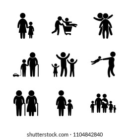 9 Family icons vector set. world, pedestrian, children and horizontal illustration for web.