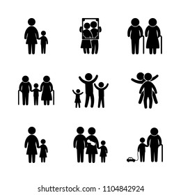9 Family icons vector set. sitting, partner, walking and grass illustration for web.