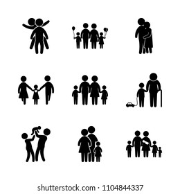 9 Family icons vector set. 30s, birthday, healthy and outdoor illustration for web.