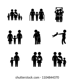 9 Family icons vector set. white, two, cute and adult illustration for web.