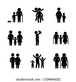 9 Family icons vector set. 60s, elderly, senior and raised illustration for web.