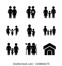 9 Family icons vector set. character, travel, green and brother illustration for web.
