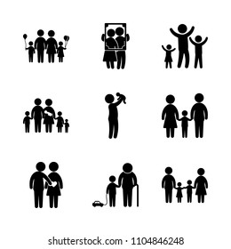 9 Family icons vector set. kid, portrait, city and together illustration for web.