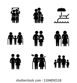 9 Family icons vector set. pool, relationship, human and three illustration for web.
