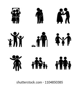 9 Family icons vector set. contour, wall, flowers and grandma illustration for web.