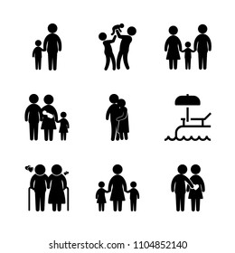 9 Family icons vector set. motherhood, elderly, underwater and parents illustration for web.