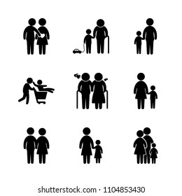9 Family icons vector set. boy, vacation, embrace and summer illustration for web.