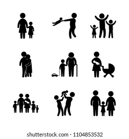 9 Family icons vector set. nature, family, mom and hug illustration for web.