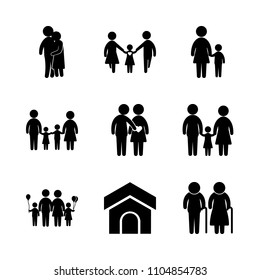 9 Family icons vector set. heart, view, relationship and wife illustration for web.