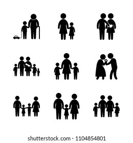 9 Family icons vector set. motherhood, grey, men and bacon illustration for web.