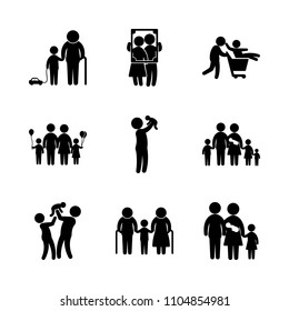 9 Family icons vector set. casual, mother, happy and party illustration for web.