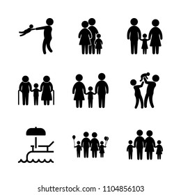 9 Family icons vector set. senior, love, parenting and sitting illustration for web.
