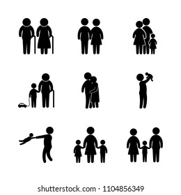 9 Family icons vector set. valentine, walking, holding and male illustration for web.