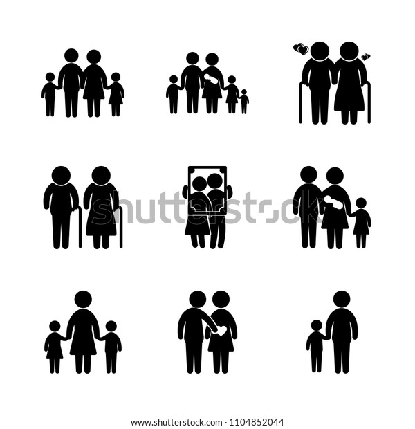 9 Family Icons Vector Set Elderly Stock Vector (Royalty Free) 1104852044