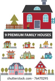 9 family premium houses icons, signs, vector illustrations