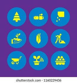 9 farm icons in vector set. shovel, park, sprout and farming and gardening illustration for web and graphic design