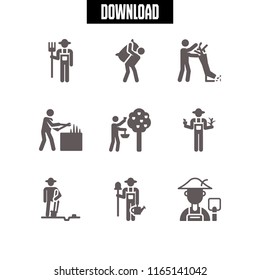9 farmland vector icon set with farmer icons for mobile and web