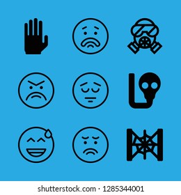 9 fear icons with sad and cobweb in this set