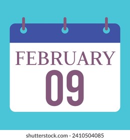 9 February Calendar. Blue Background. Vector Calendar.
