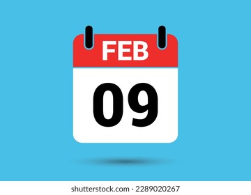 9 February Calendar Date Flat Icon Day 9 Vector Illustration